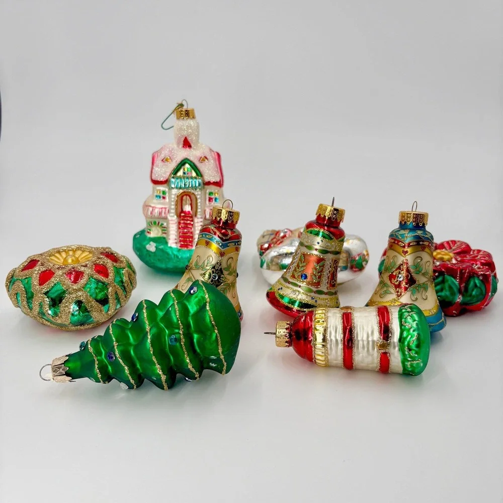 9pc‎ Vintage Ornament Lot Unique Treasures Blown Glass Christmas